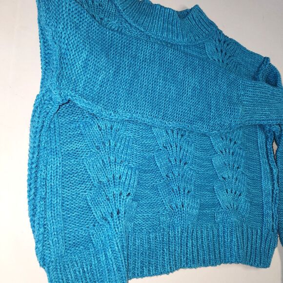 Free People Bell Song Pullover Cropped Teal Cable Knit Sweater Sz XS - Picture 3 of 9